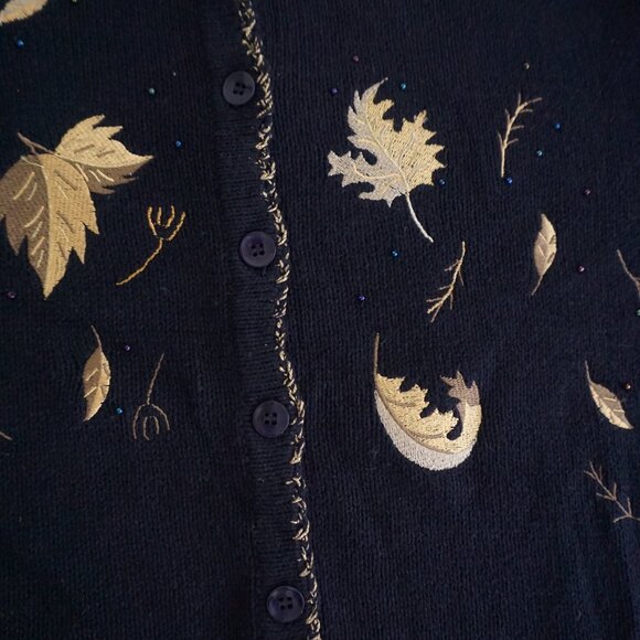 Vintage Christopher & Banks Embroidered Leaf Cotton Cardigan Fall Cottagecore L - Picture 13 of 13